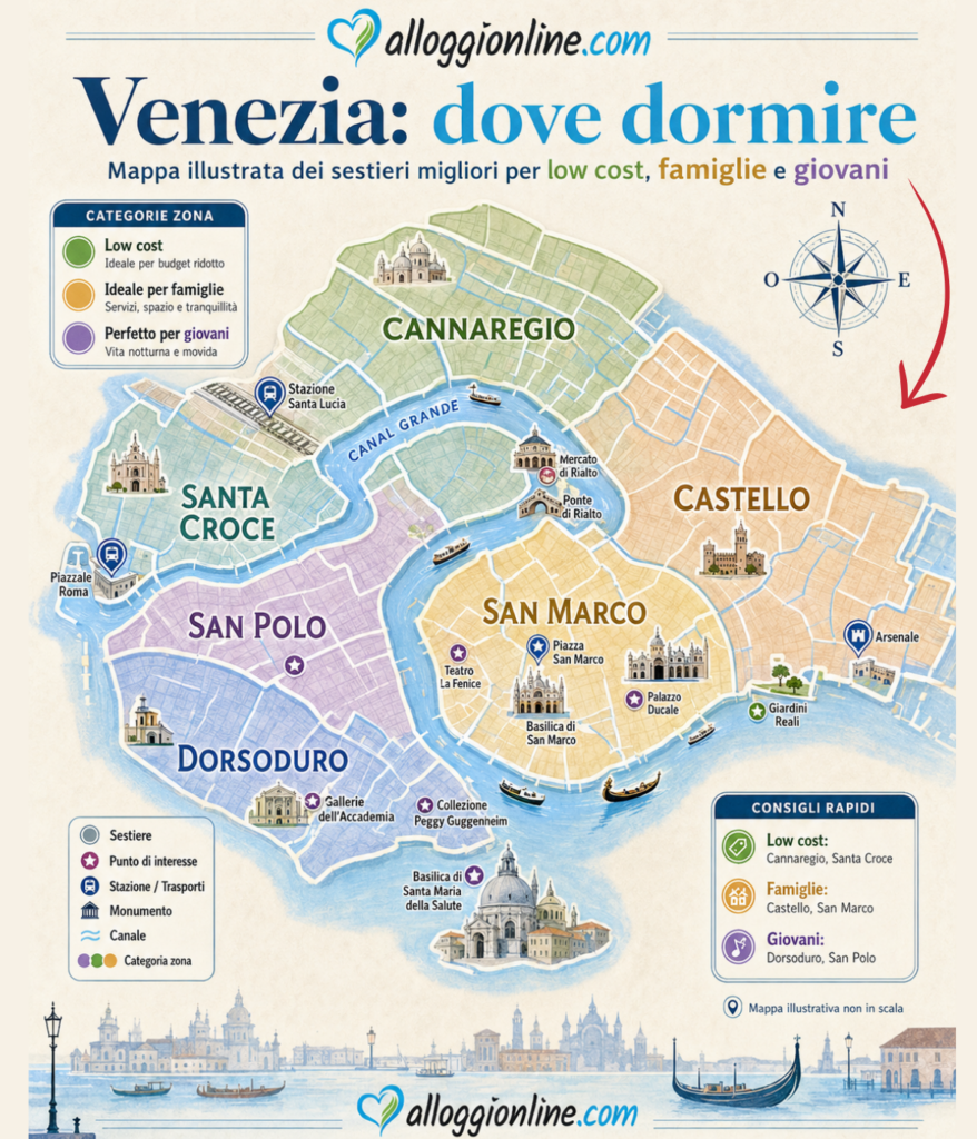 Carte des quartiers où dormir à Venise Carte des quartiers où dormir à Venise